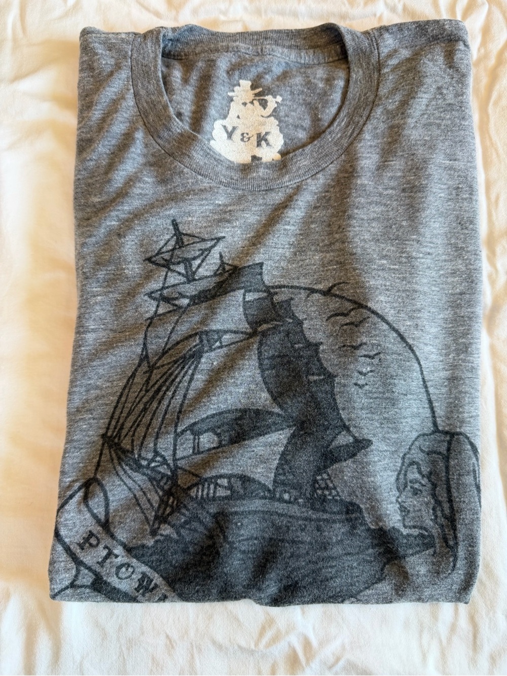 Men's Heather Gray Graphic Crew Tee with Nautical Mermaid Print PTown Mass - Picture 2 of 3